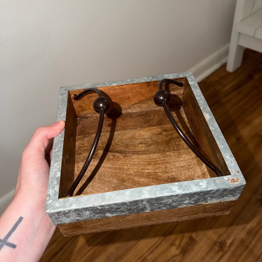 Southern Living Wood and Galvanized Metal Square Organizer - Brown & Silver
